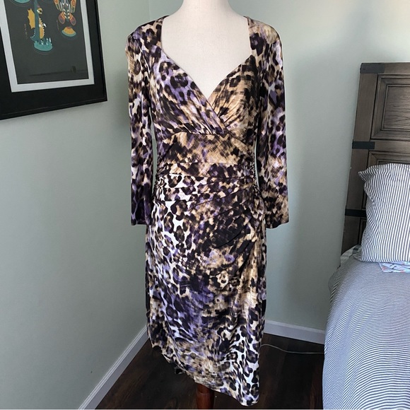 Lauren Ralph Lauren Women’s Brown Animal Print Bodycon Ruched Side Dress Size 6 - Picture 1 of 9